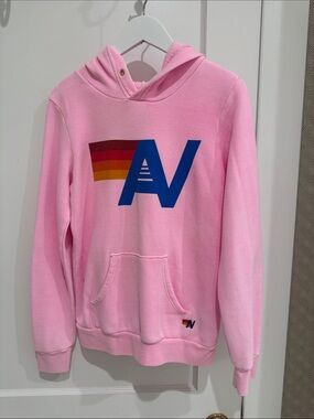 Aviator Nation Kids Logo Pullover Hoodie in Neon Pink size 10